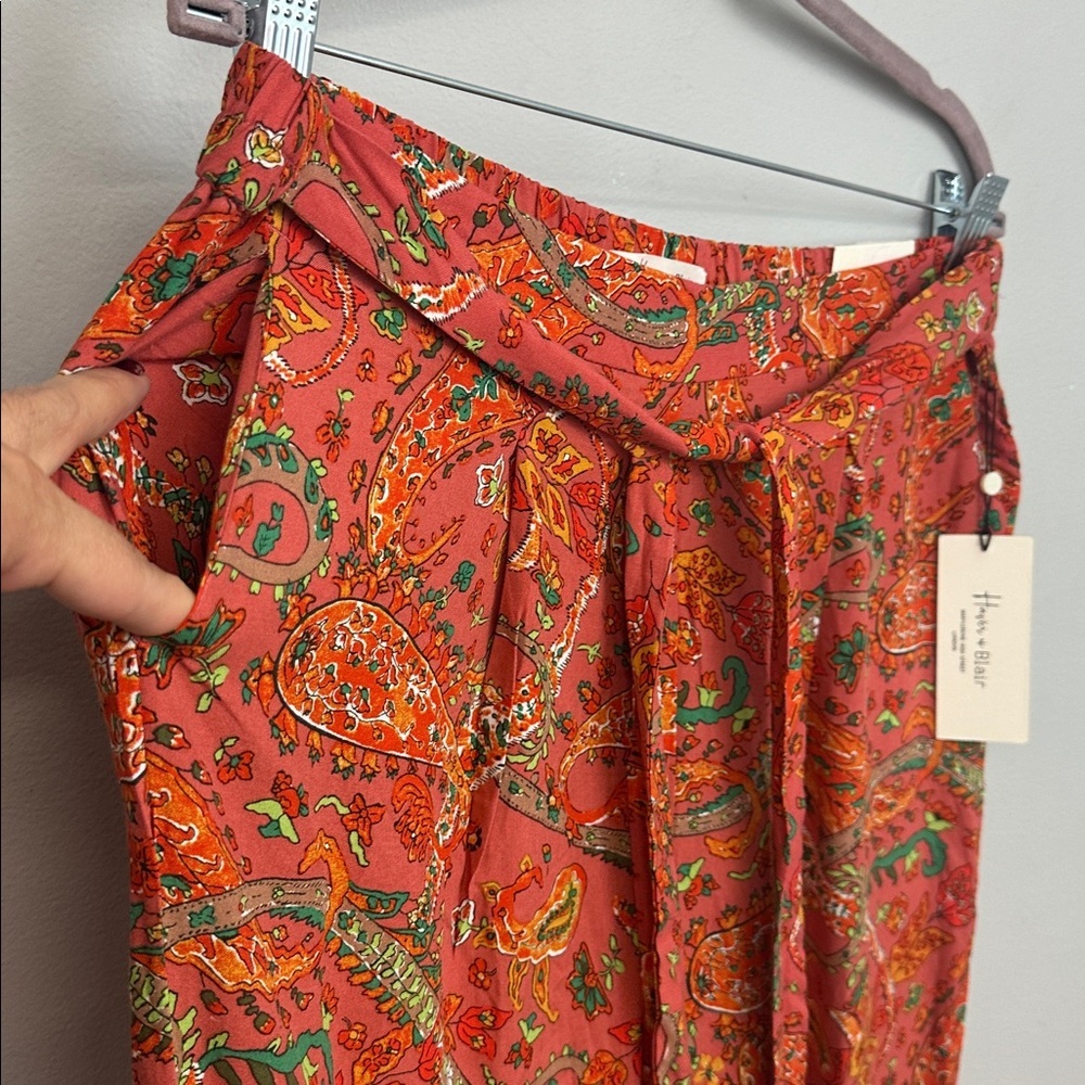 NWT Haver + Blair Wide Leg Orange Paisley Waist Tie Pull On Pants Sz XL - Picture 4 of 13